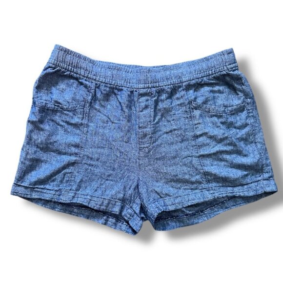 Old Navy High Rise Linen Blend Blue Pull-On Shorts Women's Size Large Summer - Picture 1 of 15